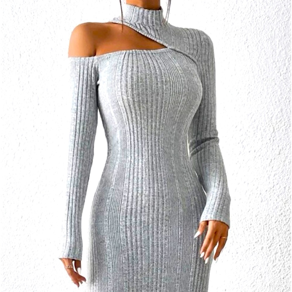 Cut Out Split Thigh Mock Neck Dress Size L (8) NWOT